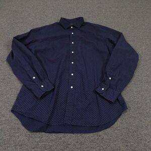 Polo Ralph Lauren Shirt Mens 2XL Navy Blue Slim Fit Micro Dot Button Down Casual